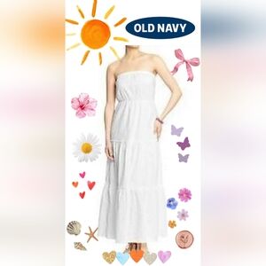 Old Navy White Eyelet Boho Strapless Maxi Dress L
